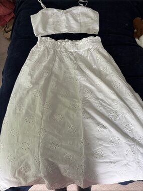 Universal Thread White Eyelet Crop Top & Skirt Set